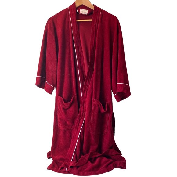 Vintage gentleman's red robe lounge velour pockets Sears The Men's Store size O - Picture 1 of 8